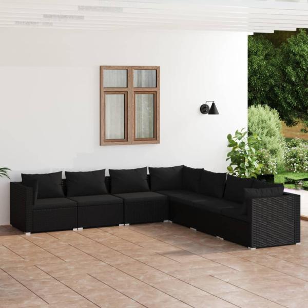 ARDEBO.de - 7-tlg. Garten-Lounge-Set mit Kissen Poly Rattan Schwarz