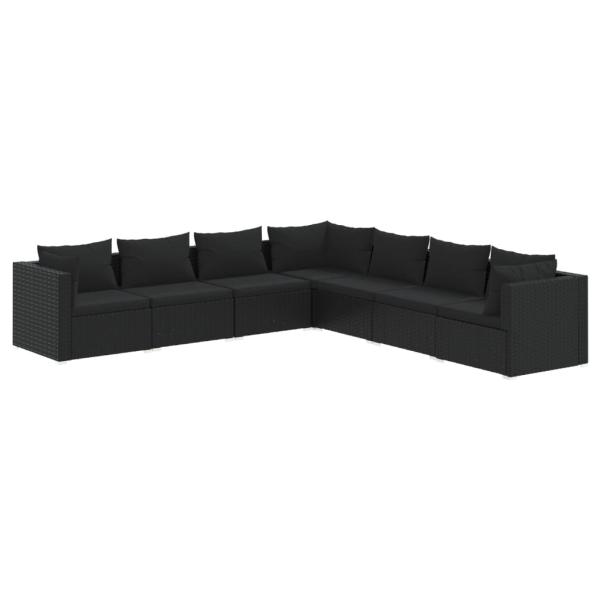 7-tlg. Garten-Lounge-Set mit Kissen Poly Rattan Schwarz