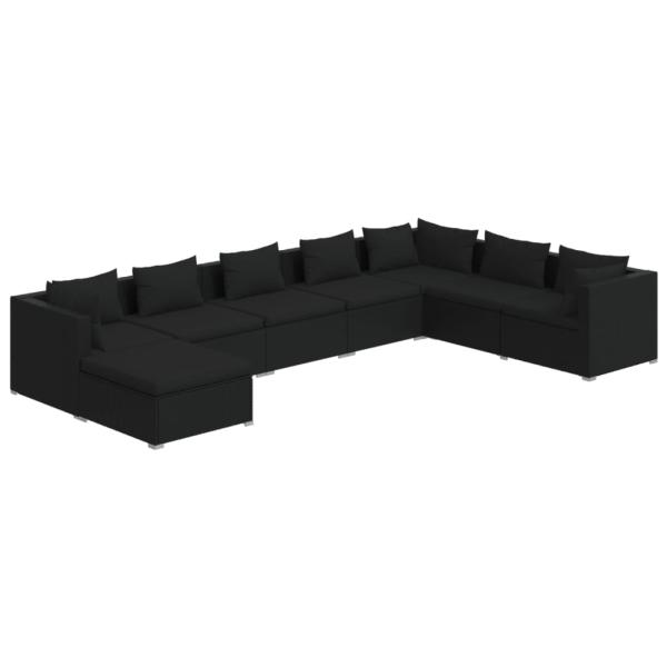 8-tlg. Garten-Lounge-Set mit Kissen Poly Rattan Schwarz