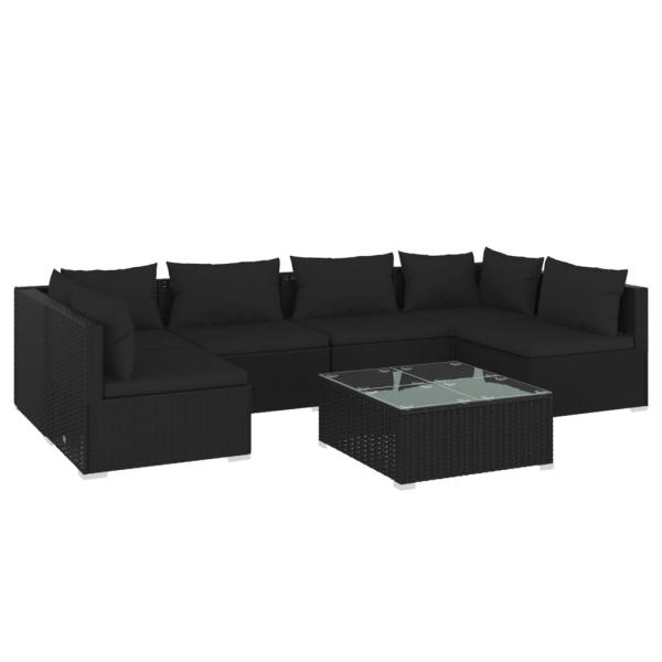 7-tlg. Garten-Lounge-Set mit Kissen Poly Rattan Schwarz