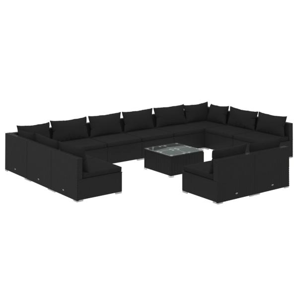 13-tlg. Garten-Lounge-Set mit Kissen Schwarz Poly Rattan