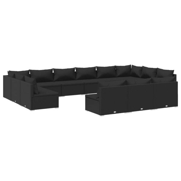 13-tlg. Garten-Lounge-Set mit Kissen Schwarz Poly Rattan