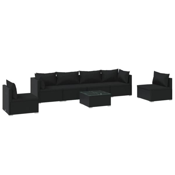 7-tlg. Garten-Lounge-Set mit Kissen Poly Rattan Schwarz