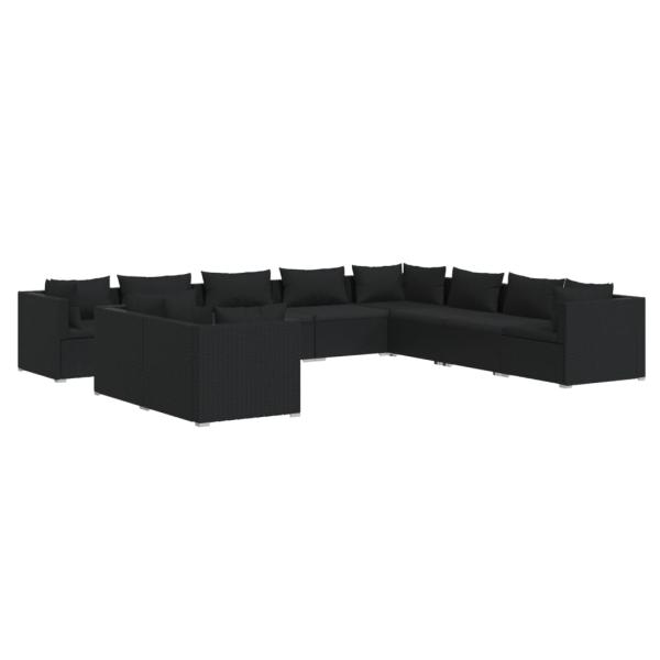 10-tlg. Garten-Lounge-Set mit Kissen Schwarz Poly Rattan