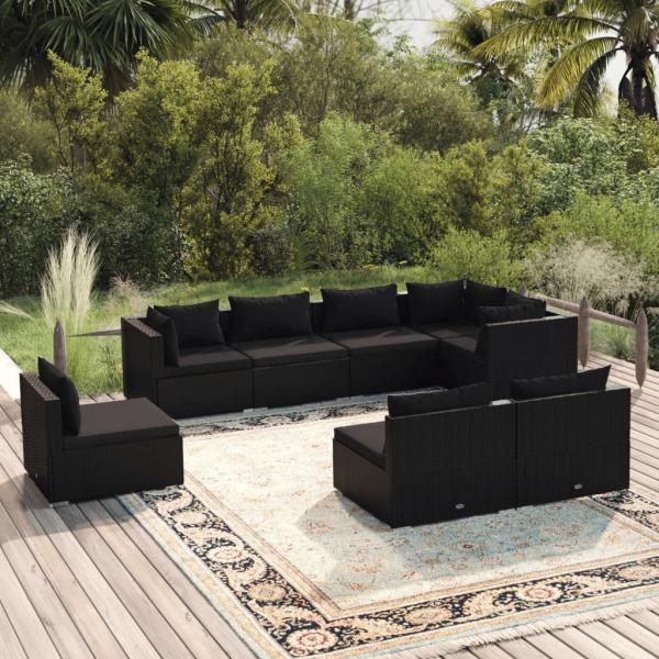ARDEBO.de - 8-tlg. Garten-Lounge-Set mit Kissen Poly Rattan Schwarz
