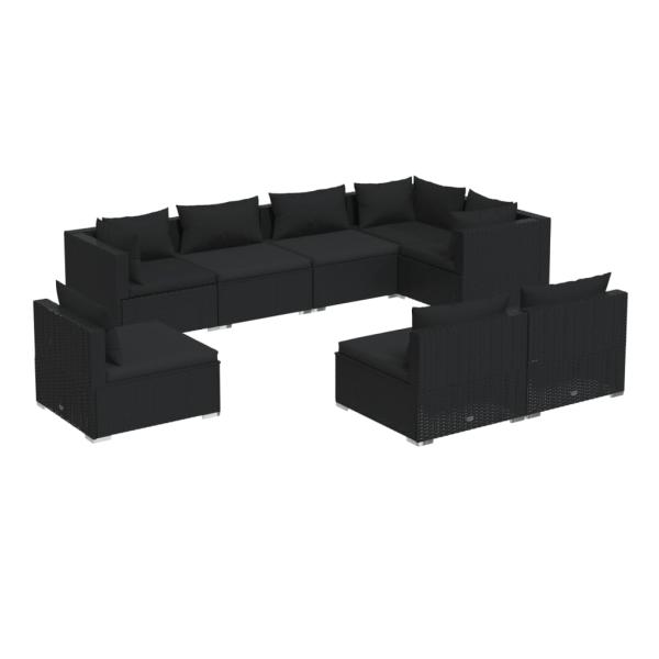 8-tlg. Garten-Lounge-Set mit Kissen Poly Rattan Schwarz