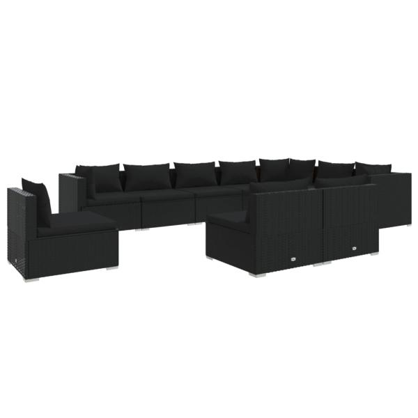 10-tlg. Garten-Lounge-Set mit Kissen Poly Rattan Schwarz