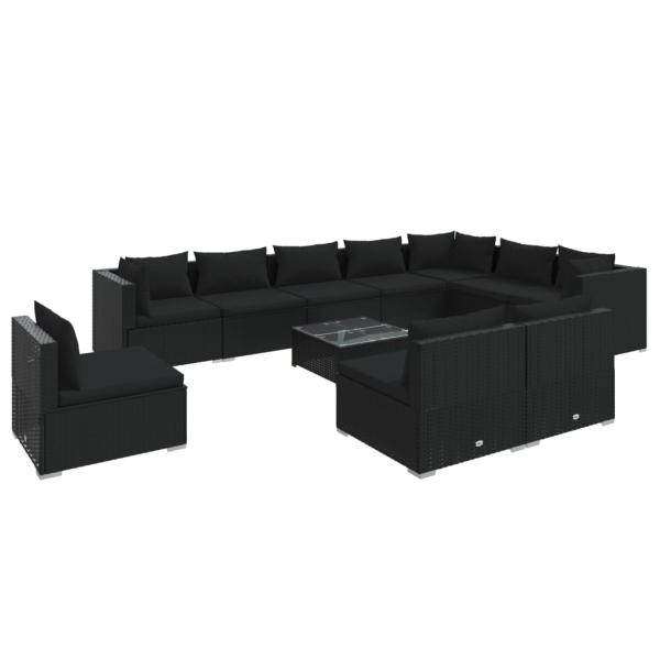 11-tlg. Garten-Lounge-Set mit Kissen Poly Rattan Schwarz