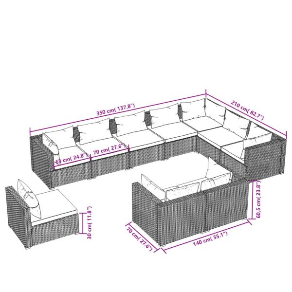 10-tlg. Garten-Lounge-Set mit Kissen Poly Rattan Schwarz