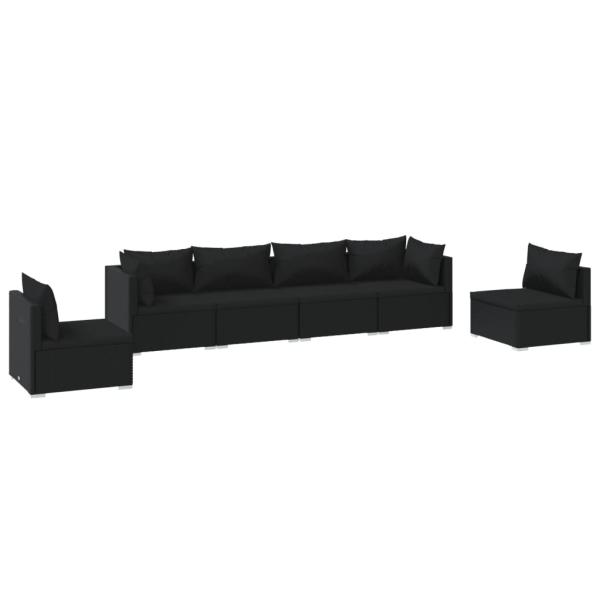 6-tlg. Garten-Lounge-Set mit Kissen Poly Rattan Schwarz