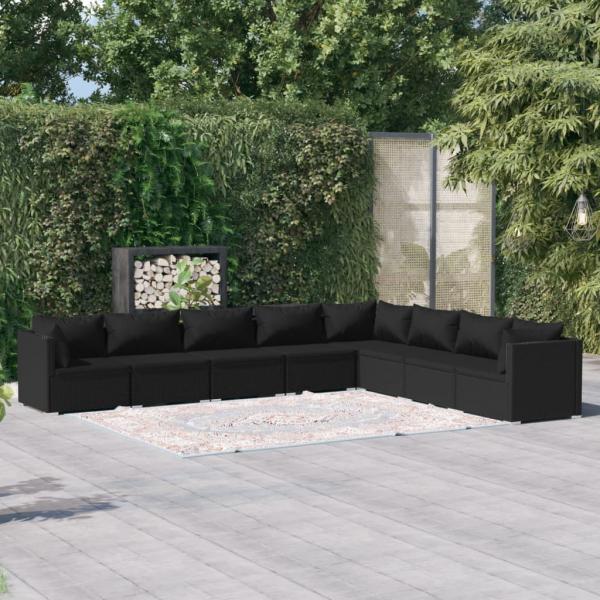 ARDEBO.de - 8-tlg. Garten-Lounge-Set mit Kissen Poly Rattan Schwarz