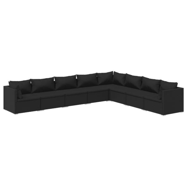 8-tlg. Garten-Lounge-Set mit Kissen Poly Rattan Schwarz