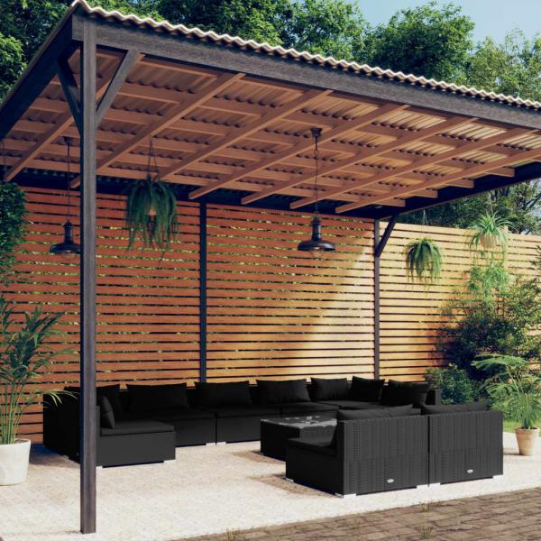 ARDEBO.de - 10-tlg. Garten-Lounge-Set mit Kissen Schwarz Poly Rattan