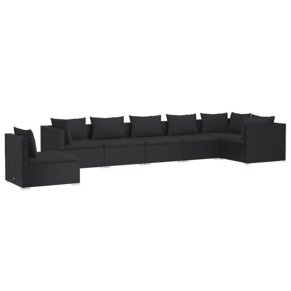 7-tlg. Garten-Lounge-Set mit Kissen Poly Rattan Schwarz