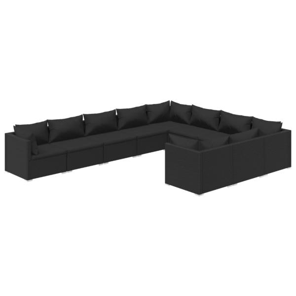 10-tlg. Garten-Lounge-Set mit Kissen Poly Rattan Schwarz