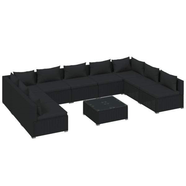 10-tlg. Garten-Lounge-Set mit Kissen Poly Rattan Schwarz