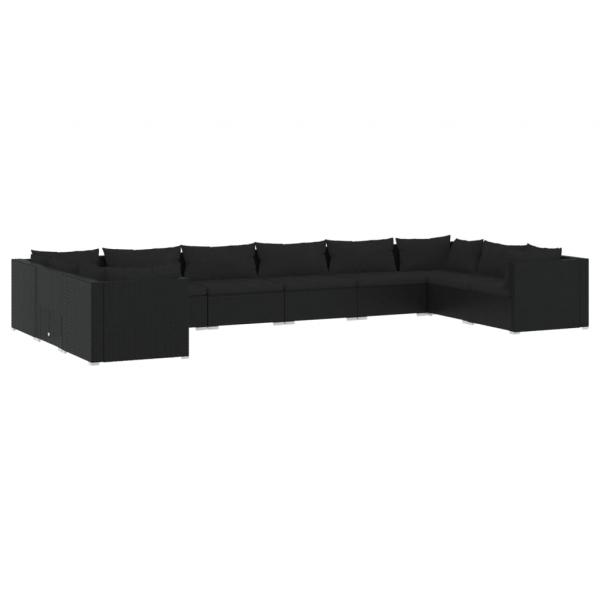 10-tlg. Garten-Lounge-Set mit Kissen Poly Rattan Schwarz