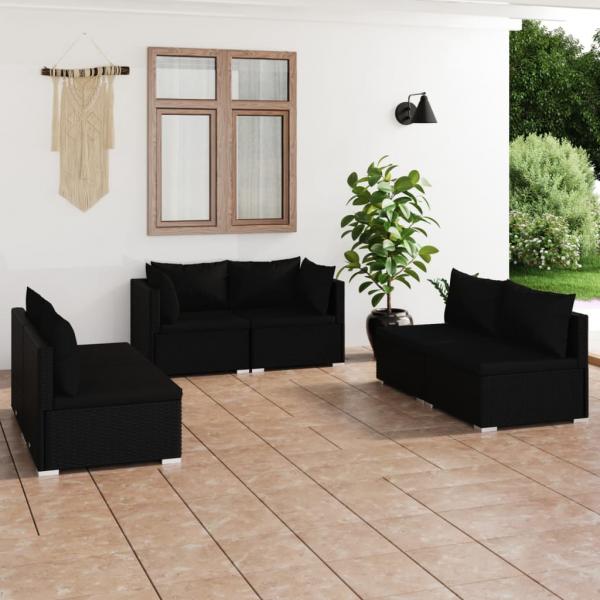 ARDEBO.de - 6-tlg. Garten-Lounge-Set mit Kissen Poly Rattan Schwarz