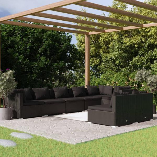 ARDEBO.de - 8-tlg. Garten-Lounge-Set mit Kissen Schwarz Poly Rattan