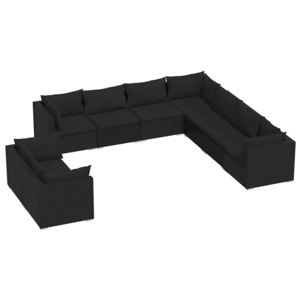 9-tlg. Garten-Lounge-Set mit Kissen Schwarz Poly Rattan