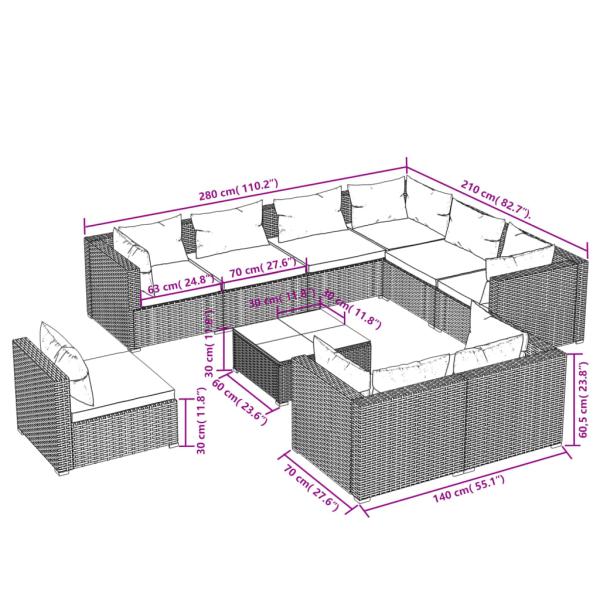 10-tlg. Garten-Lounge-Set mit Kissen Poly Rattan Schwarz