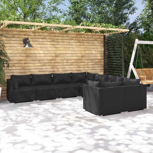 ARDEBO.de - 8-tlg. Garten-Lounge-Set mit Kissen Poly Rattan Schwarz