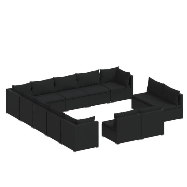 13-tlg. Garten-Lounge-Set mit Kissen Schwarz Poly Rattan