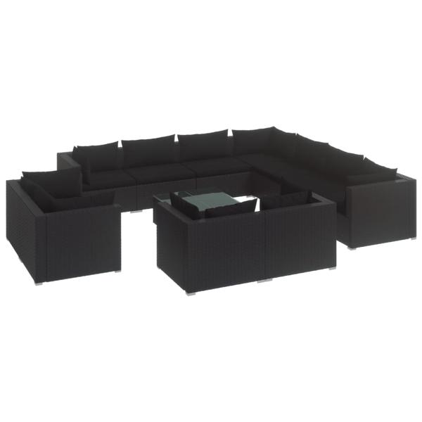 12-tlg. Garten-Lounge-Set mit Kissen Schwarz Poly Rattan