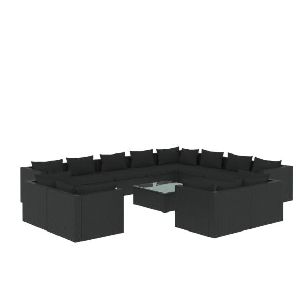 13-tlg. Garten-Lounge-Set mit Kissen Schwarz Poly Rattan
