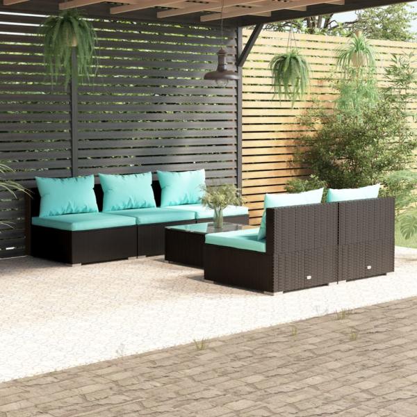 ARDEBO.de - 6-tlg. Garten-Lounge-Set mit Kissen Poly Rattan Schwarz