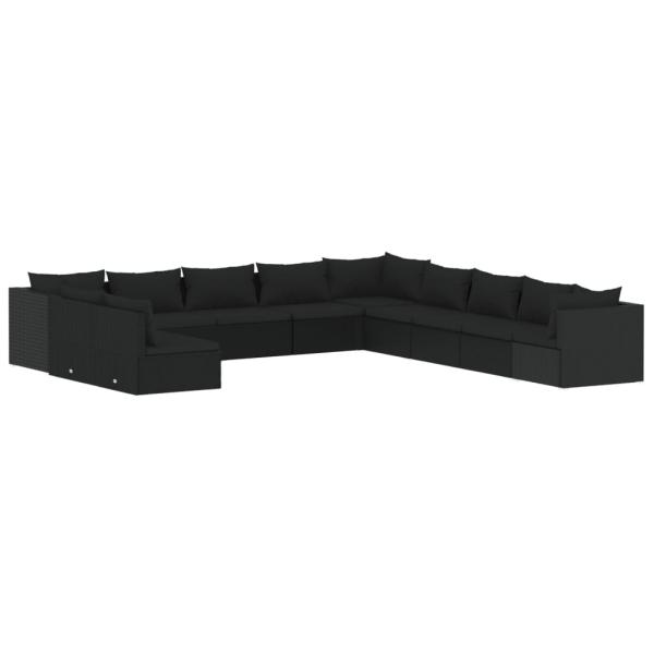 11-tlg. Garten-Lounge-Set mit Kissen Schwarz Poly Rattan