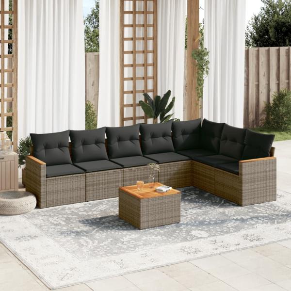ARDEBO.de - 8-tlg. Garten-Sofagarnitur mit Kissen Grau Poly Rattan