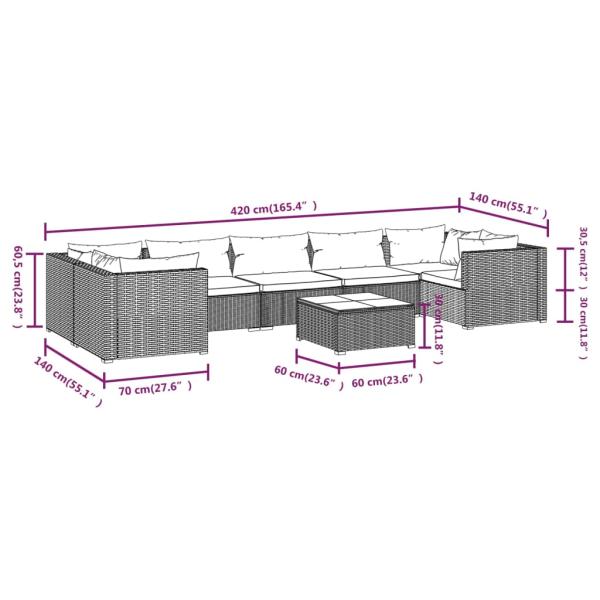 8-tlg. Garten-Lounge-Set mit Kissen Poly Rattan Schwarz