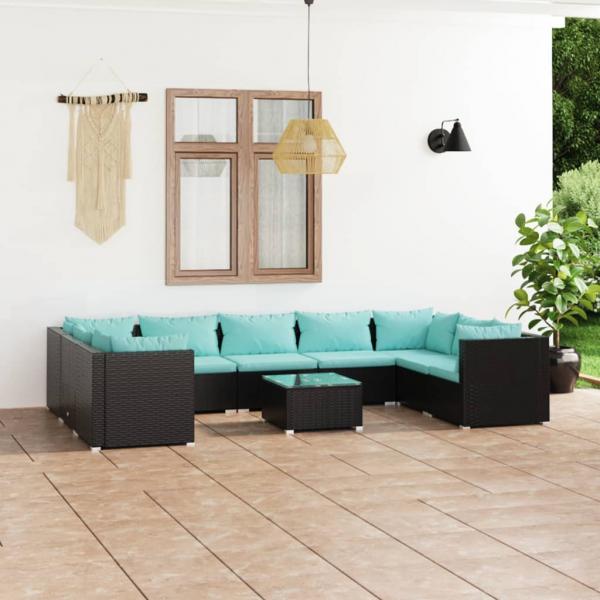 ARDEBO.de - 10-tlg. Garten-Lounge-Set mit Kissen Poly Rattan Schwarz