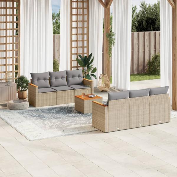 ARDEBO.de - 7-tlg. Garten-Sofagarnitur mit Kissen Beige Poly Rattan