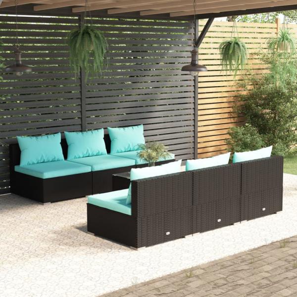 ARDEBO.de - 7-tlg. Garten-Lounge-Set mit Auflagen Poly Rattan Schwarz