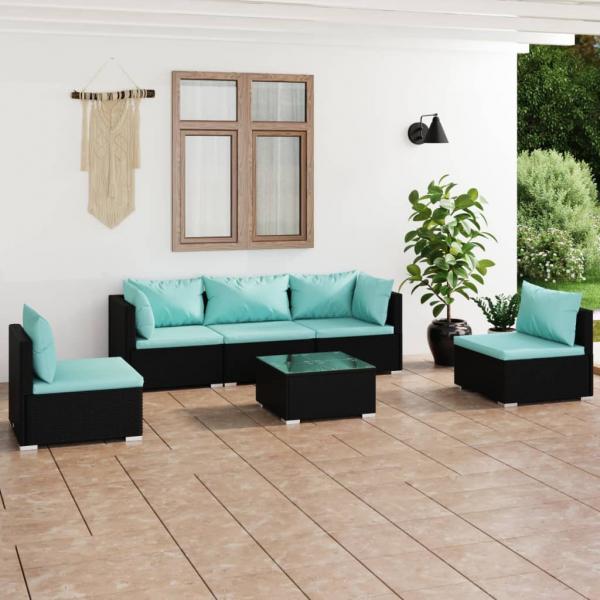 ARDEBO.de - 6-tlg. Garten-Lounge-Set mit Kissen Poly Rattan Schwarz