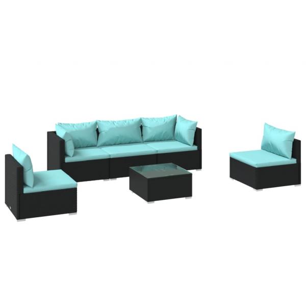 6-tlg. Garten-Lounge-Set mit Kissen Poly Rattan Schwarz