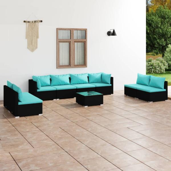 ARDEBO.de - 9-tlg. Garten-Lounge-Set mit Kissen Poly Rattan Schwarz