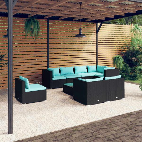 ARDEBO.de - 9-tlg. Garten-Lounge-Set mit Kissen Poly Rattan Schwarz