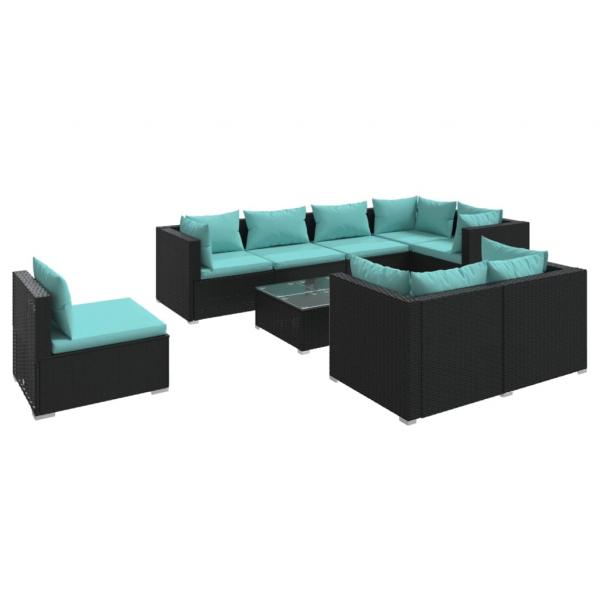 9-tlg. Garten-Lounge-Set mit Kissen Poly Rattan Schwarz