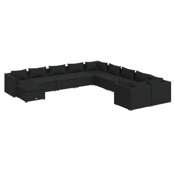11-tlg. Garten-Lounge-Set mit Kissen Poly Rattan Schwarz