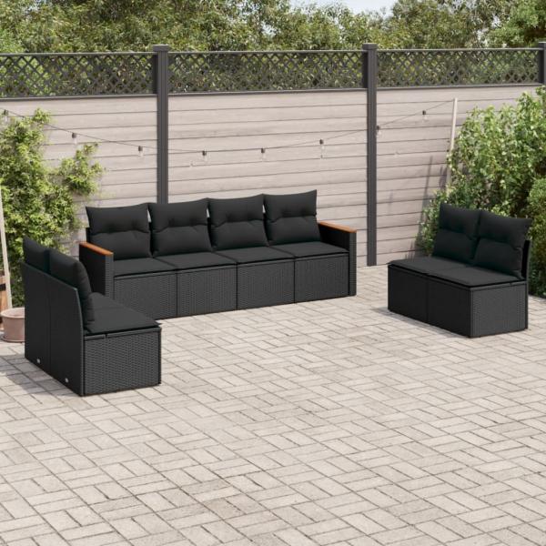 ARDEBO.de - 8-tlg. Garten-Sofagarnitur mit Kissen Schwarz Poly Rattan