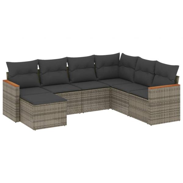 7-tlg. Garten-Sofagarnitur mit Kissen Grau Poly Rattan