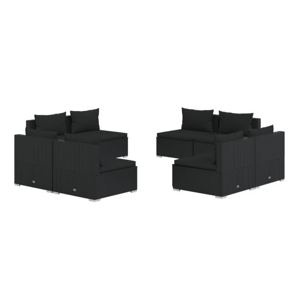 8-tlg. Garten-Lounge-Set mit Kissen Poly Rattan Schwarz