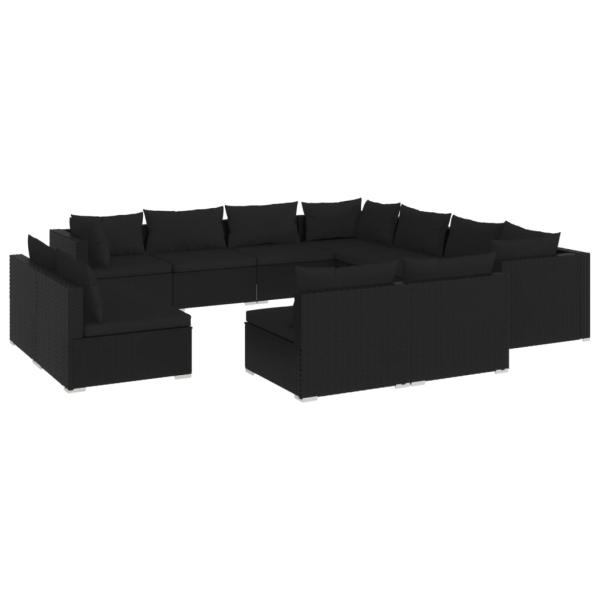 11-tlg. Garten-Lounge-Set mit Kissen Schwarz Poly Rattan