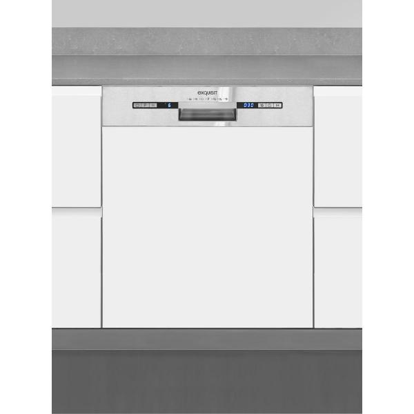 Exquisit EGSP2113-EB-030E Teilintegrierter Geschirrspüler, 60 cm breit, 13 Maßgedecke, 7 Programme, LED Display, Mechanisches Sicherheitsschloss