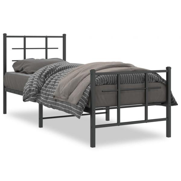 ARDEBO.de - Bettgestell mit Kopf- und Fußteil Metall Schwarz 75x190 cm