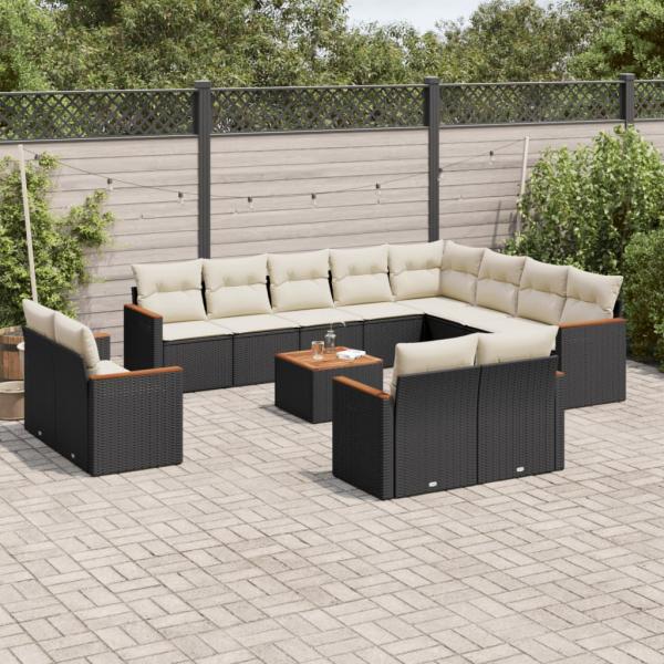 ARDEBO.de - 13-tlg. Garten-Sofagarnitur mit Kissen Schwarz Poly Rattan
