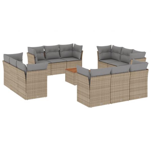 13-tlg. Garten-Sofagarnitur mit Kissen Beige Poly Rattan